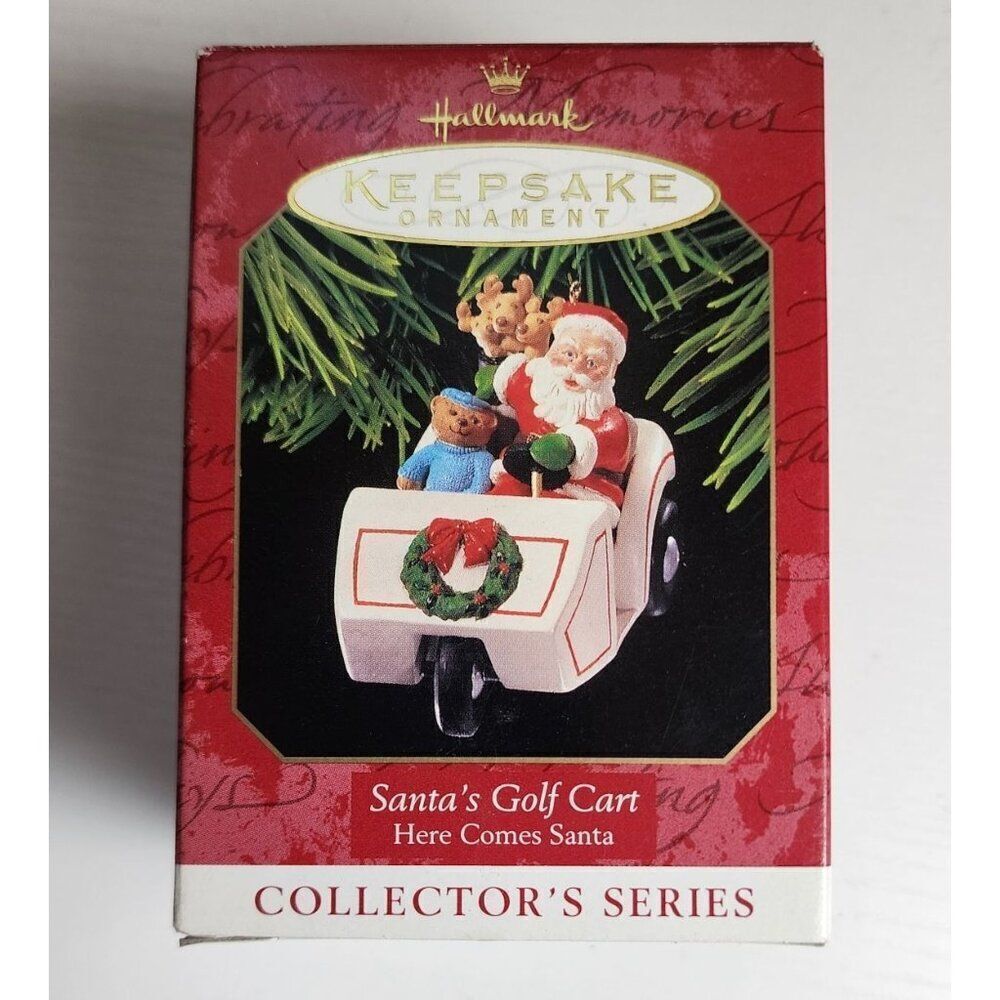 Hallmark Vintage Here Comes Santa Santa's Golf Cart Dated 1999 Christmas Ornamen